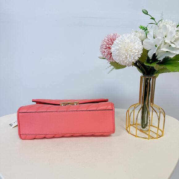Michael Kors 35T0GX0L2U Meidum Flap Vegan Leather Shoulder Bag In GRAPEFRUIT - Picture 5 of 8